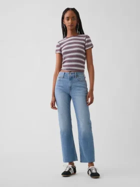Yüksek Bel '90'lar Stilinde Dar Düz Kesim Kısa Jean