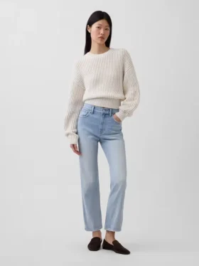 Yüksek Bel '90'lar Stilinde Dar Düz Kesim Kısa Jean