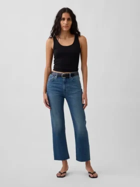 Yüksek Bel '90'lar Stilinde Dar Düz Kesim Kısa Jean