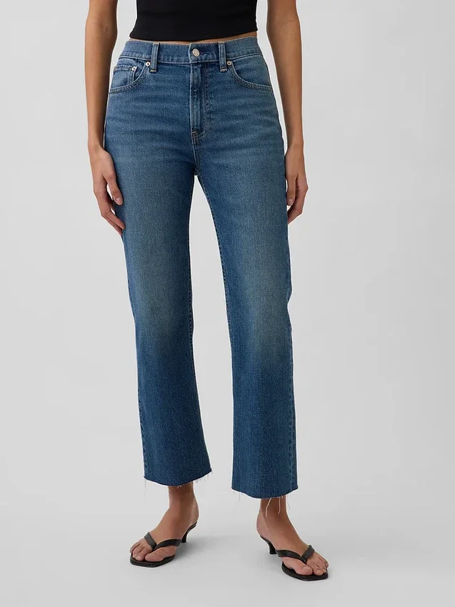 Yüksek Bel '90'lar Stilinde Dar Düz Kesim Kısa Jean