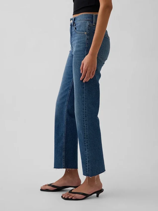 Yüksek Bel '90'lar Stilinde Dar Düz Kesim Kısa Jean