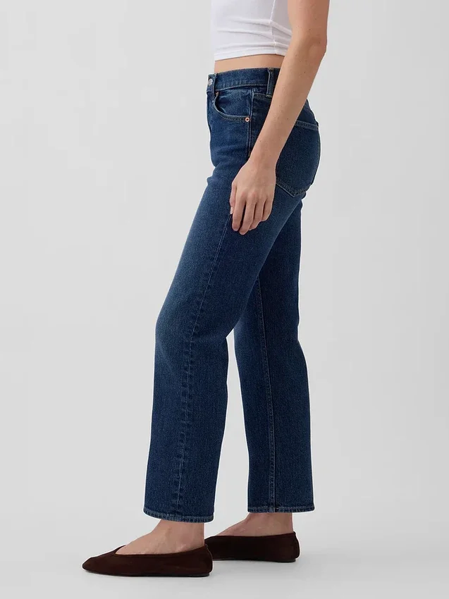 Yüksek Bel '90'lar Stilinde Dar Düz Kesim Kısa Jean