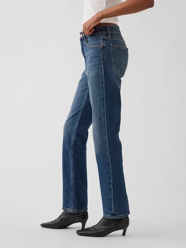 Yüksek Bel '90'lar Stilinde Dar Düz Kesim Kısa Jean