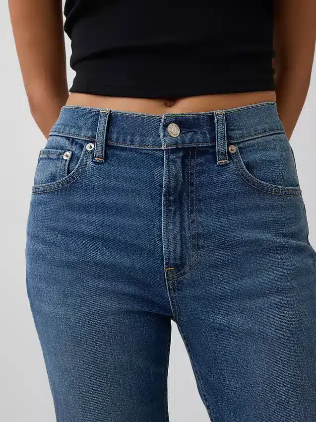 Yüksek Bel '90'lar Stilinde Dar Düz Kesim Kısa Jean