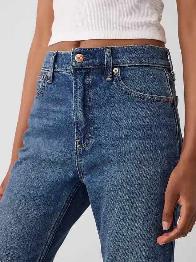 Yüksek Bel '90'lar Stilinde Dar Düz Kesim Kısa Jean