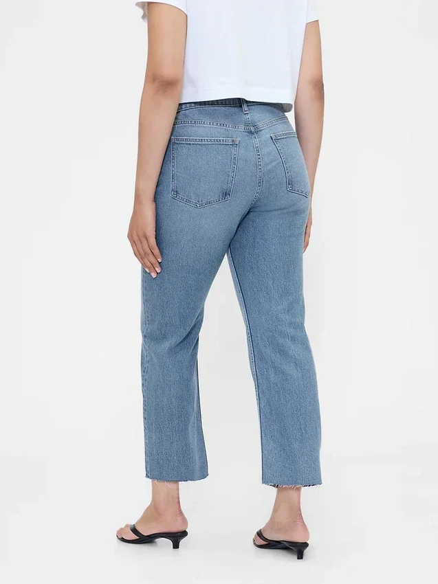 Yüksek Bel '90'lar Stilinde Dar Düz Kesim Kısa Jean