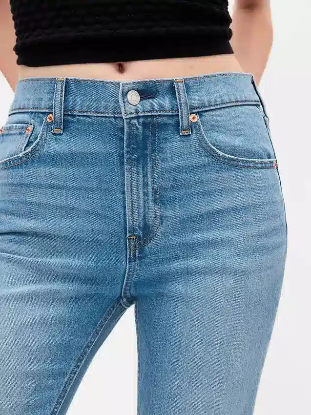 Yüksek Bel '90'lar Stilinde Dar Düz Kesim Kısa Jean