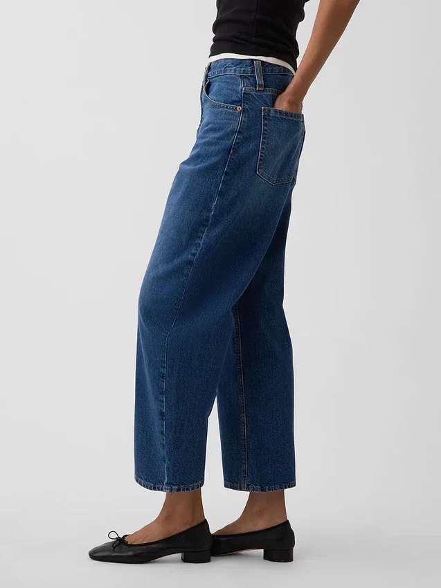 Yüksek Bel Barrel Crop Jean'ler