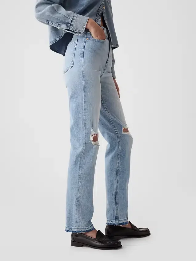 Yüksek Bel Cheeky Düz Kesim Jean'ler