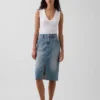 Yüksek Bel Denim Midi Kalem Etek