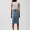 Yüksek Bel Denim Midi Kalem Etek