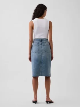 Yüksek Bel Denim Midi Kalem Etek