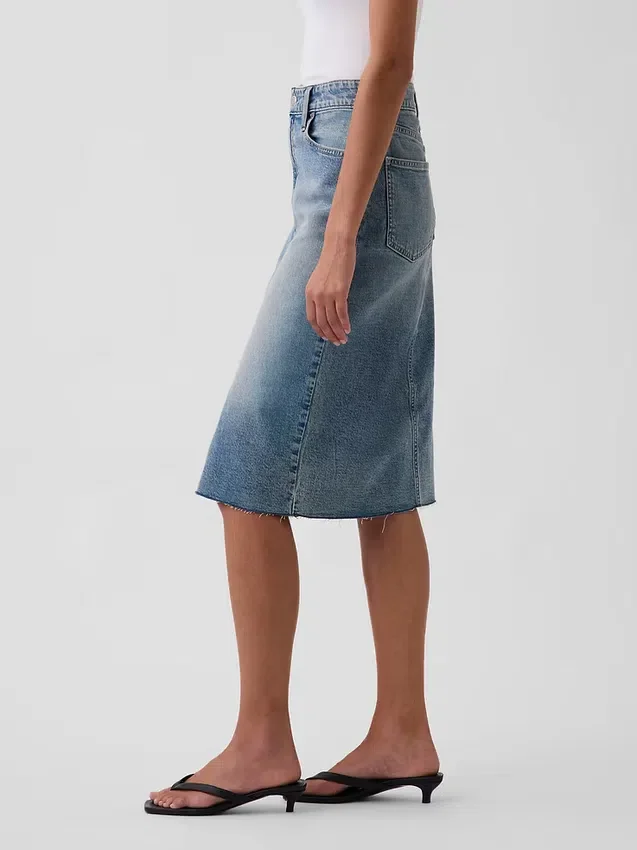 Yüksek Bel Denim Midi Kalem Etek
