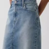 Yüksek Bel Denim Midi Kalem Etek