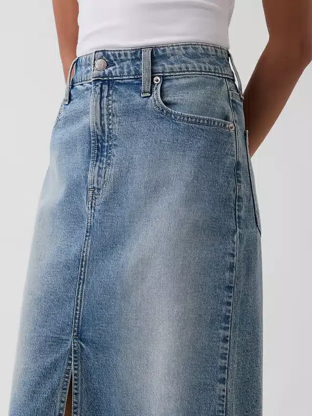 Yüksek Bel Denim Midi Kalem Etek