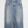 Yüksek Bel Denim Midi Kalem Etek