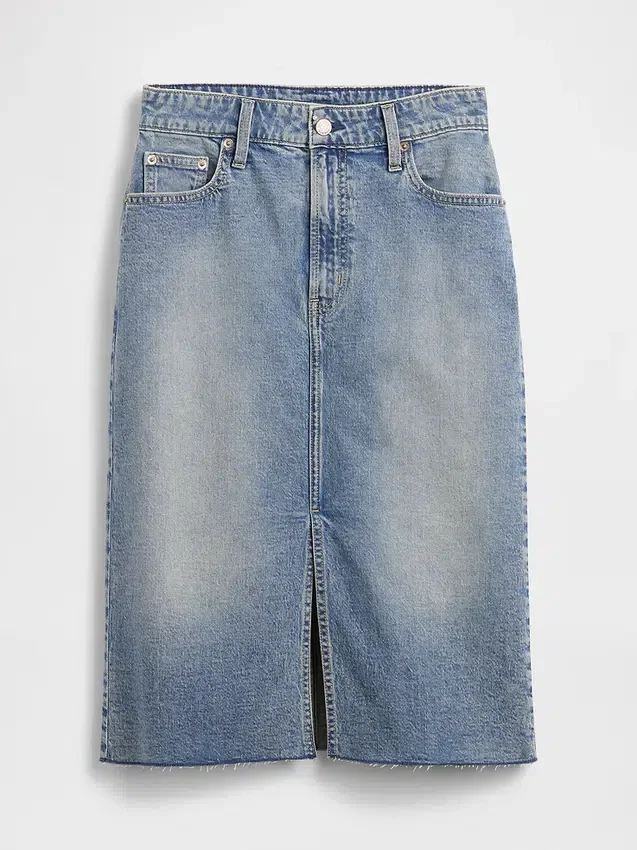 Yüksek Bel Denim Midi Kalem Etek