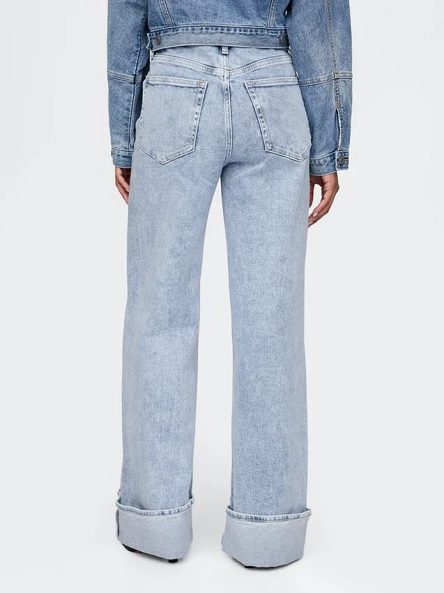 Yüksek Bel, Geniş Paça, Paça Ucu Katlı Jean'ler