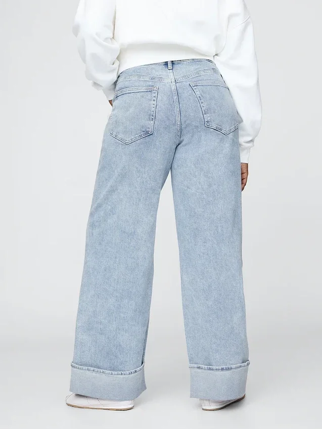 Yüksek Bel, Geniş Paça, Paça Ucu Katlı Jean'ler