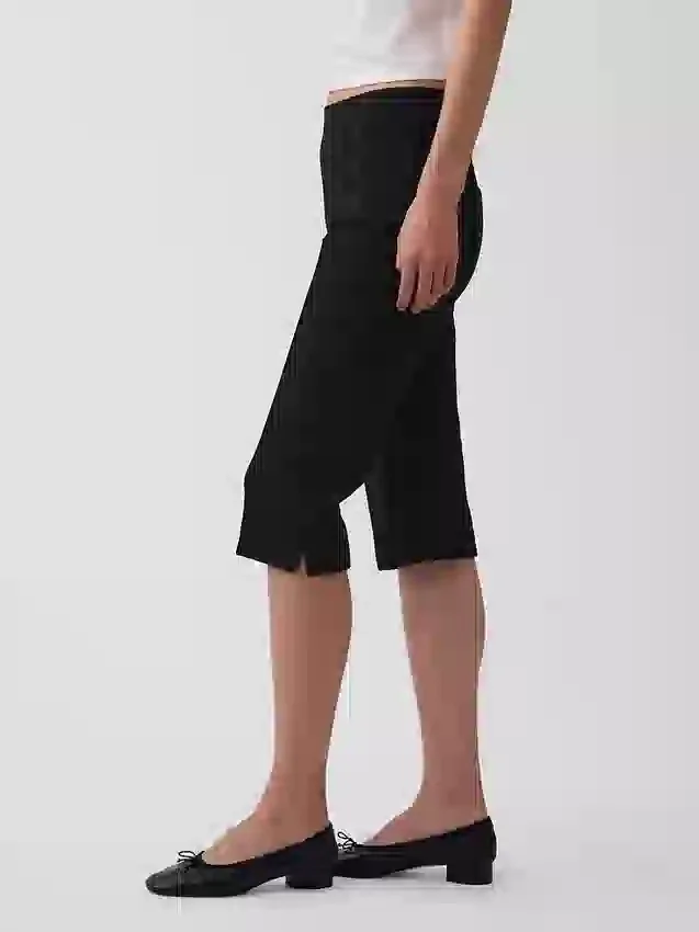 Yüksek Bel Çift Örme Kapri Pantolon