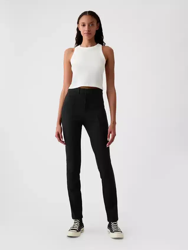 Yüksek Bel Çift Örme Skinny Pantolonlar