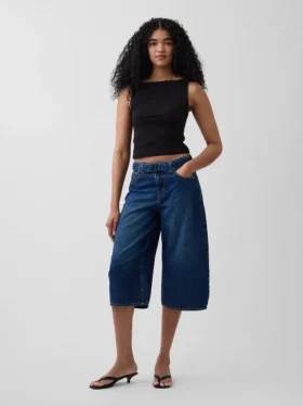 Yüksek Bel Kemerli Culotte Barrel Jean