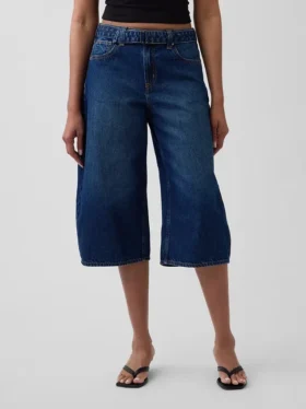 Yüksek Bel Kemerli Culotte Barrel Jean