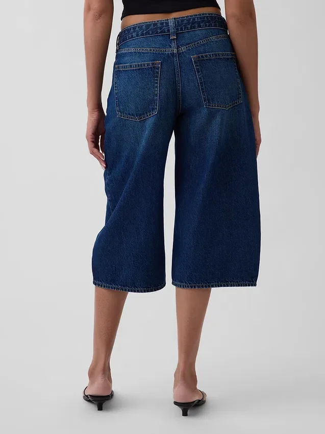 Yüksek Bel Kemerli Culotte Barrel Jean