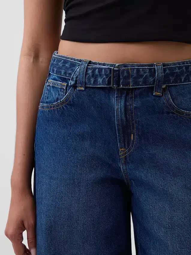 Yüksek Bel Kemerli Culotte Barrel Jean