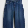 Yüksek Bel Kemerli Culotte Barrel Jean