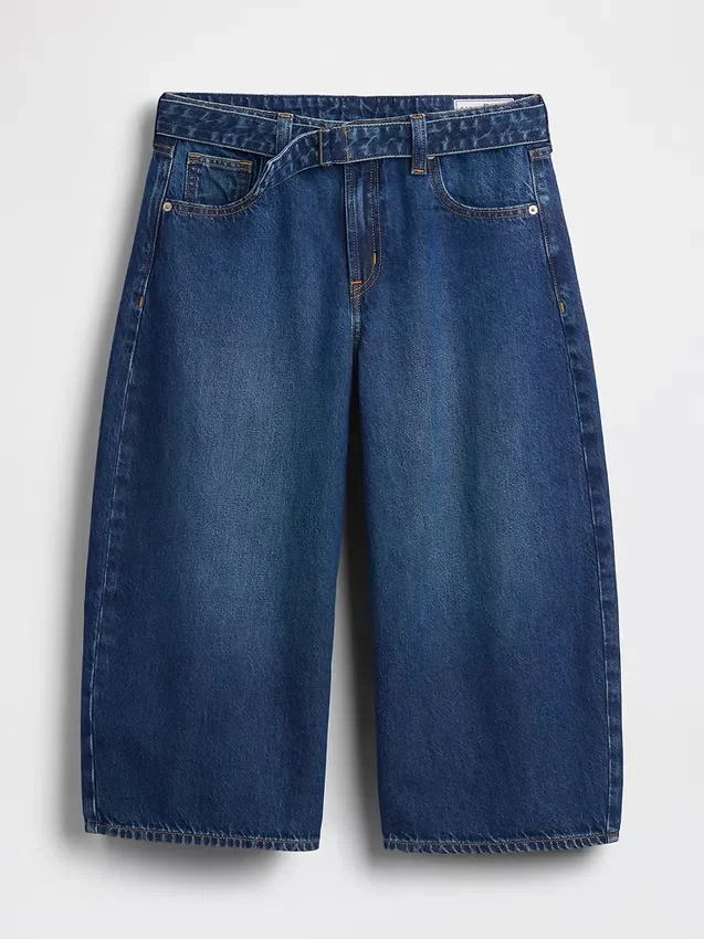 Yüksek Bel Kemerli Culotte Barrel Jean