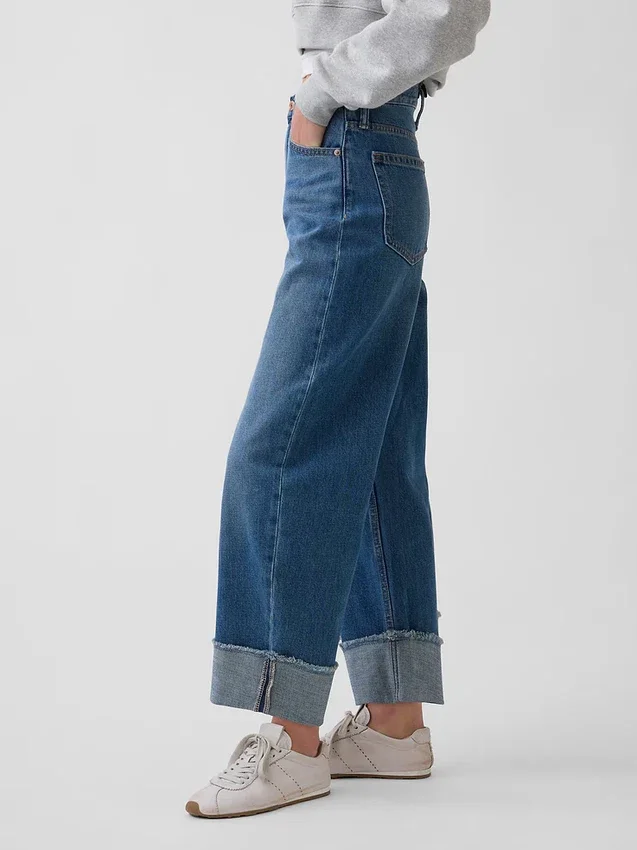 Yüksek Bel Manşetli Barrel Jean'ler