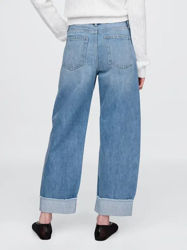 Yüksek Bel Manşetli Barrel Jean'ler