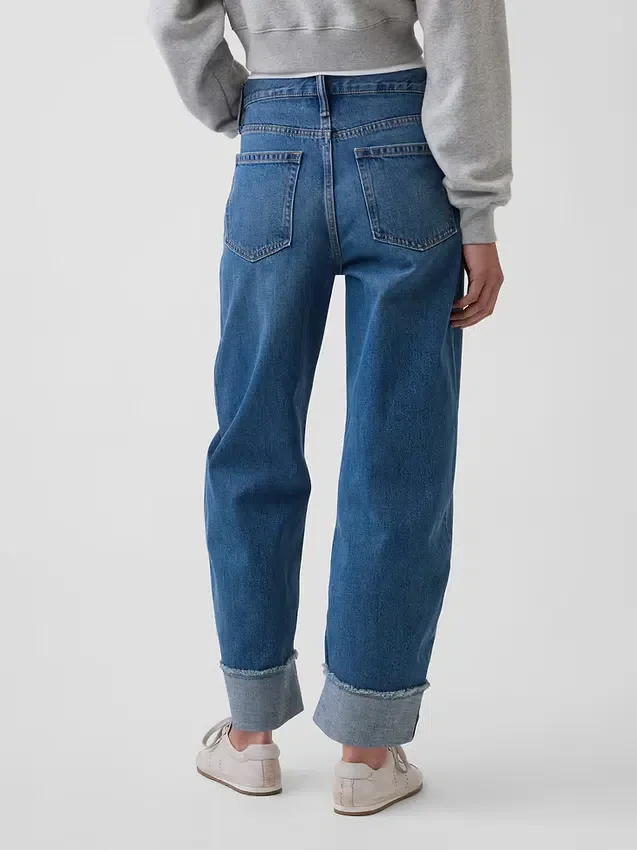 Yüksek Bel Manşetli Barrel Jean'ler