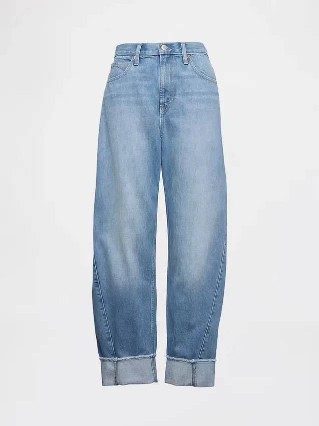 Yüksek Bel Manşetli Barrel Jean'ler