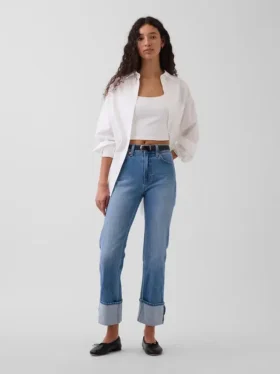 Yüksek Bel, Paça Katlamalı '90'lar Stilinde Dar Düz Kesim Jean