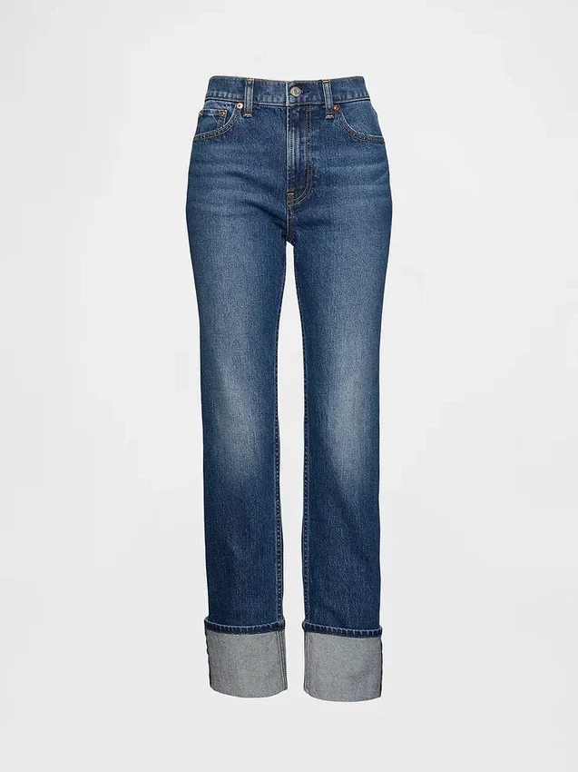 Yüksek Bel, Paça Katlamalı '90'lar Stilinde Dar Düz Kesim Jean