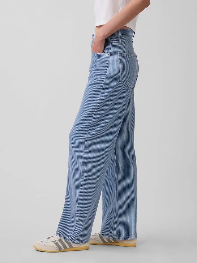 Yüksek Bel, Ultra Yumuşak Denim Çizgili Barrel Jean'ler