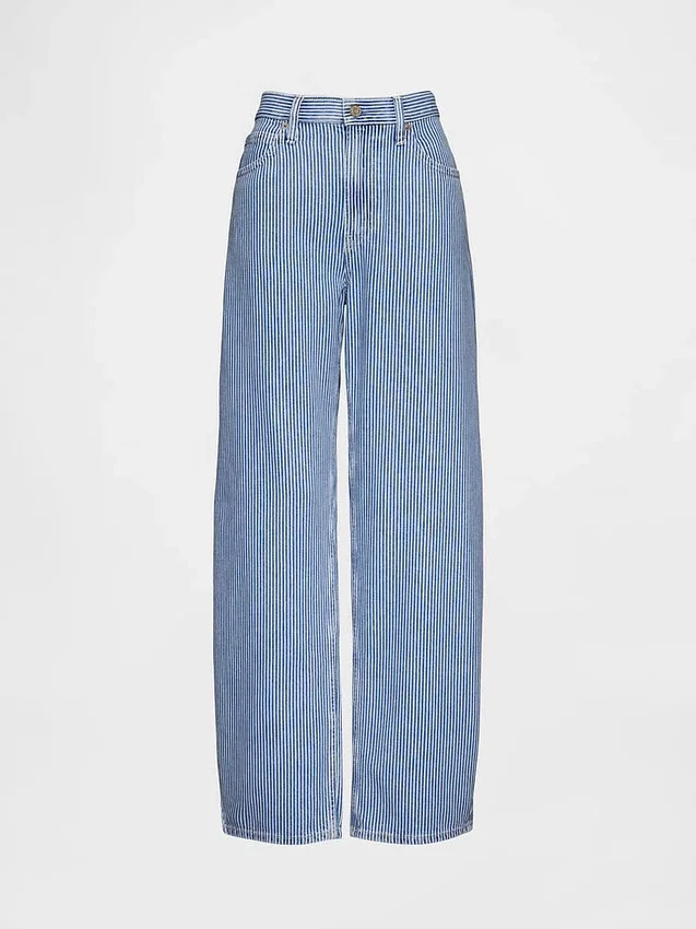 Yüksek Bel, Ultra Yumuşak Denim Çizgili Barrel Jean'ler