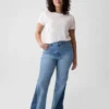 Yüksek Bel Yamalı '70'ler Stili Geniş Paça Jean'ler