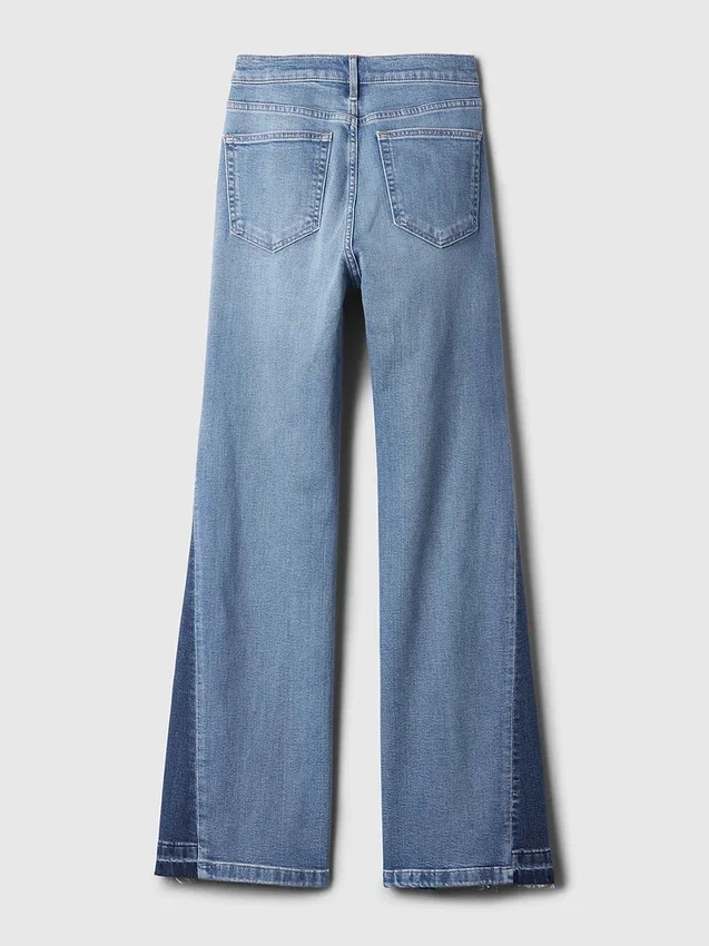 Yüksek Bel Yamalı '70'ler Stili Geniş Paça Jean'ler