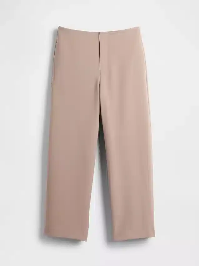 Yüksek Belli Düz Kesim Twill Ayak Bileği Boyu Pantolon