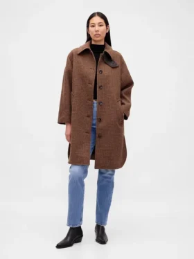 Yün Karışımlı Oversized Houndstooth Araba Ceketi