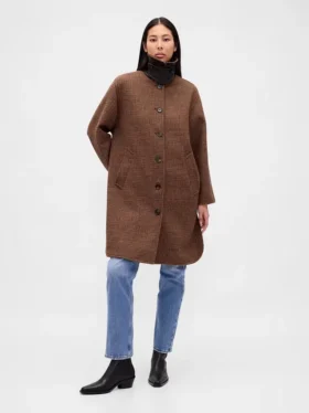 Yün Karışımlı Oversized Houndstooth Araba Ceketi