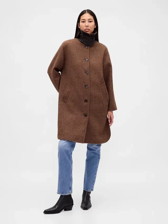 Yün Karışımlı Oversized Houndstooth Araba Ceketi