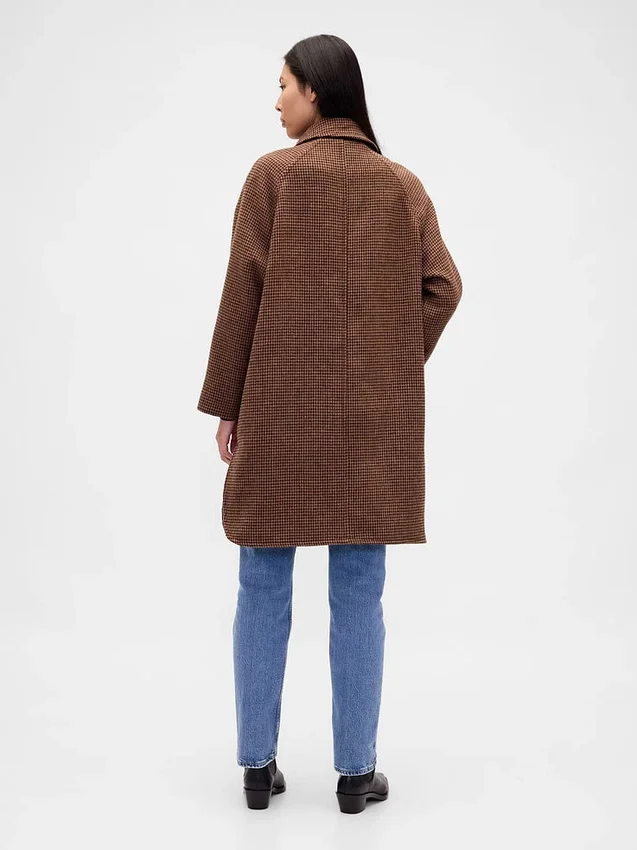 Yün Karışımlı Oversized Houndstooth Araba Ceketi