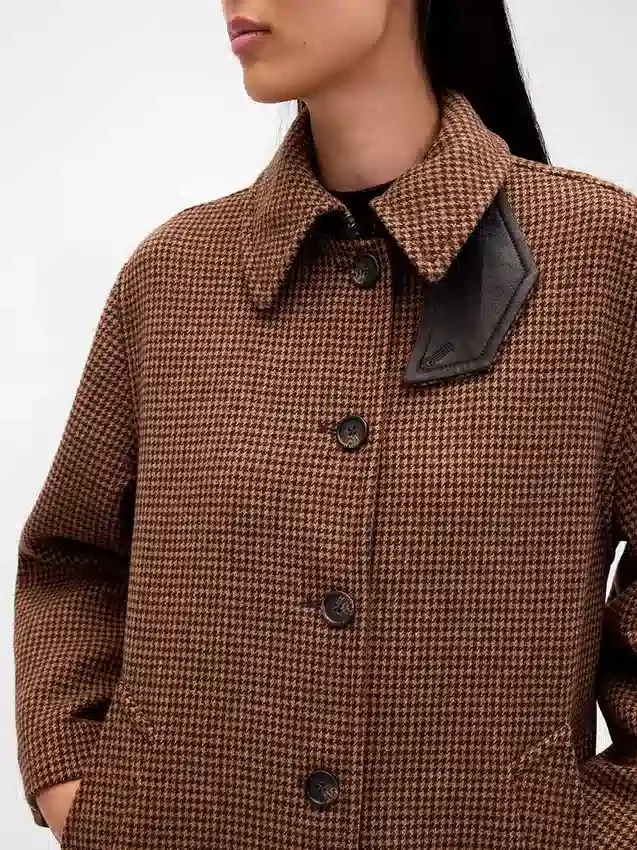 Yün Karışımlı Oversized Houndstooth Araba Ceketi