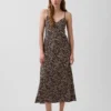 Zebra Desenli Midi Slip Elbise