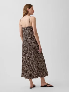 Zebra Desenli Midi Slip Elbise