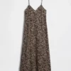 Zebra Desenli Midi Slip Elbise